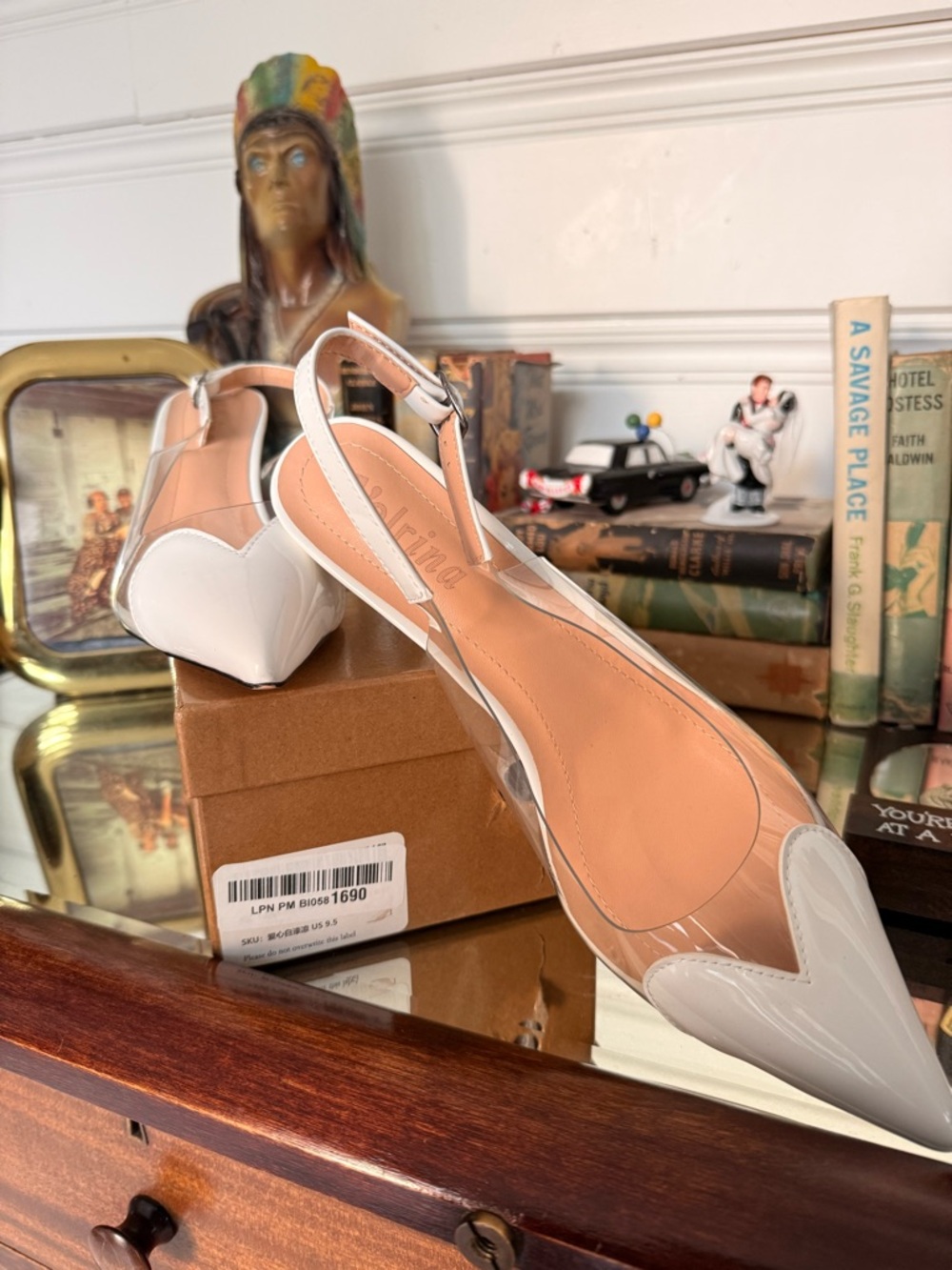 Women’s White Heart-Pointed Slingback Flats - Picture 4 of 5